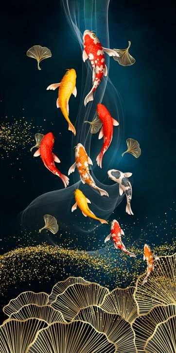 Tranh dán tường cá chép hoa sen