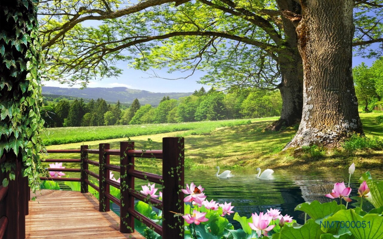 Tranh phong cảnh lối đi bên hồ