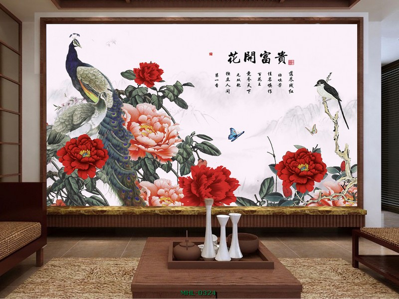 HOA MÂU ĐƠN VÀ CHIM CÔNG MHL-0324