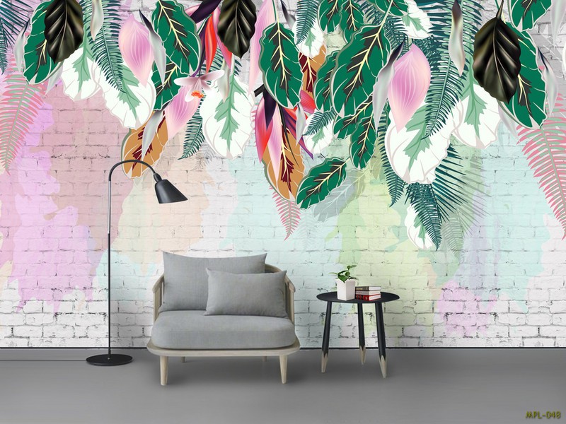 Tranh lá trên tường gạch cũ MPL-190