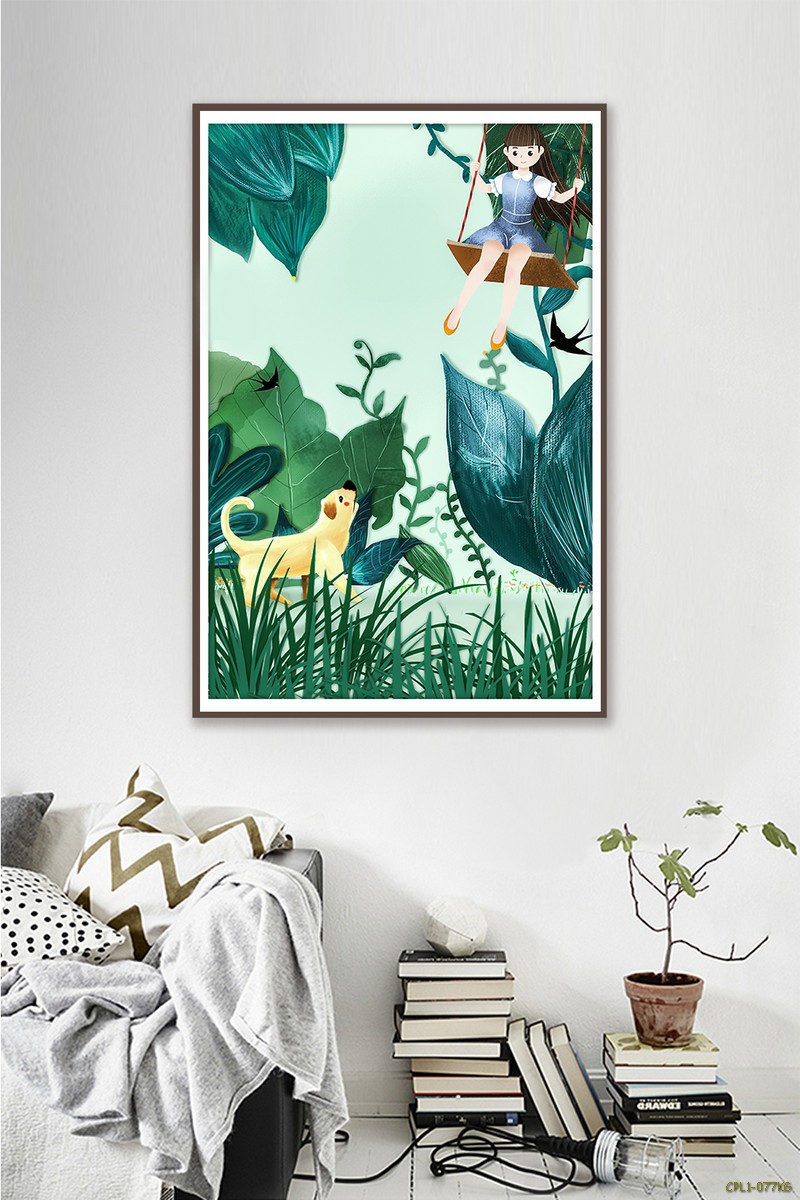 Tranh cô gái vui chơi trong vườn cây CPL1-077KG