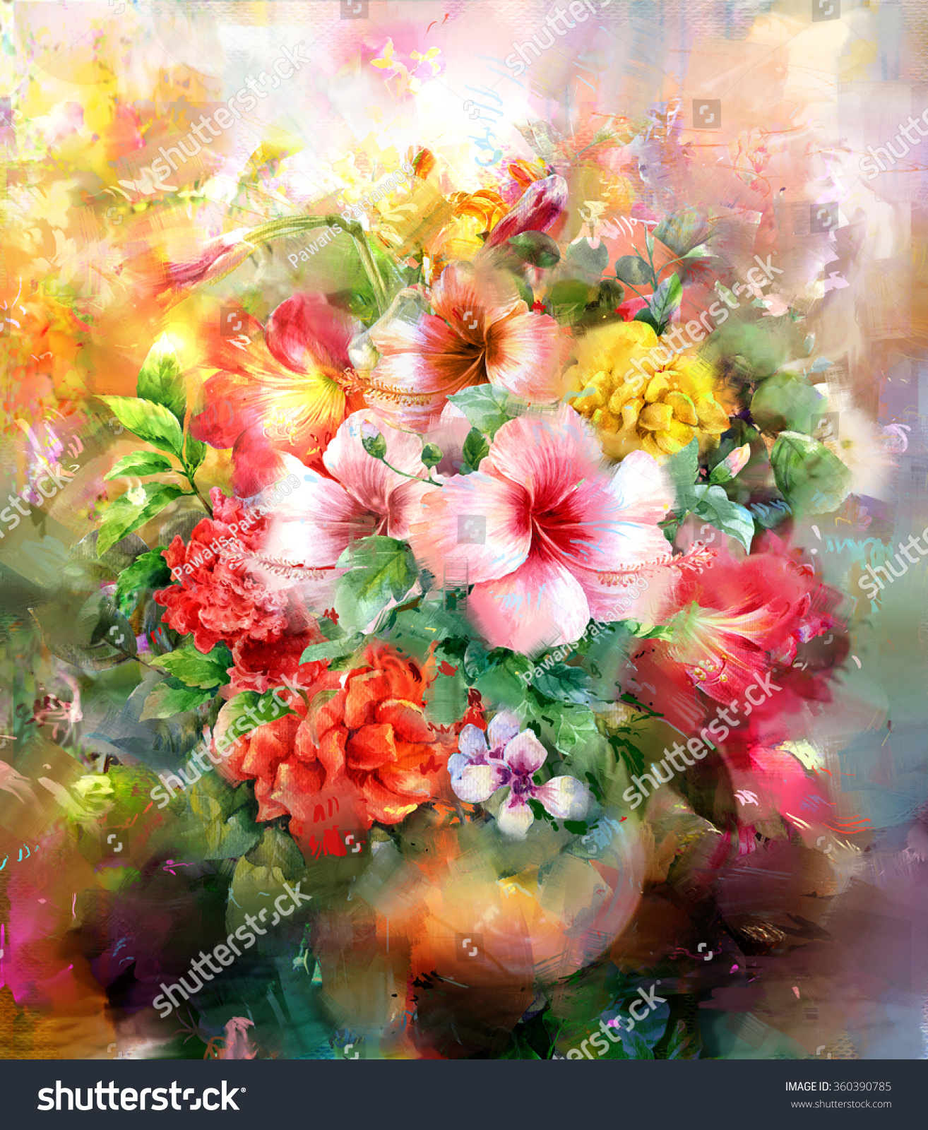stock-photo-bouquet-of-multicolored-flowers-watercolor-painting-style-360390785
