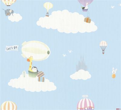 Giấy dán tường trẻ em hình khinh khí cầu và động vật màu xanh Albany 6825-1