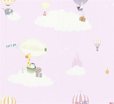 Giấy dán tường trẻ em hình khinh khí cầu và động vật màu xanhAlbany 6825-2