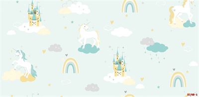 Giấy dán tường ngựa pony và lâu đài đáng yêu 5148-1