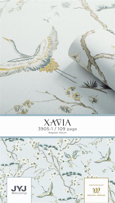 Giấy dán tường hoa đào và hạc Xavia 3905-1