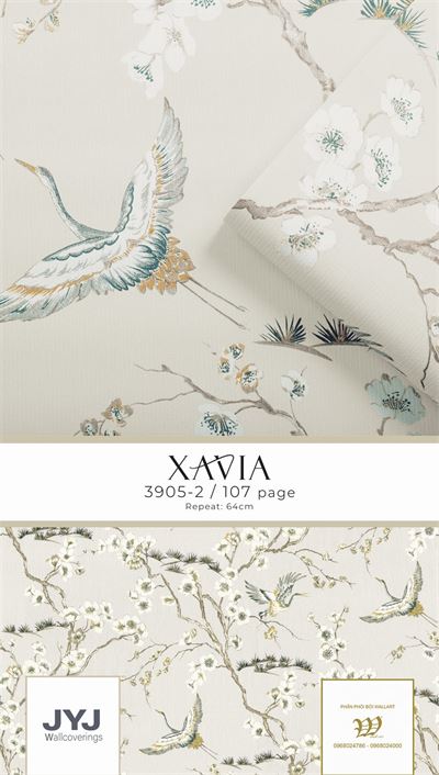 Giấy dán tường hoa đào và hạc Xavia 3905-2