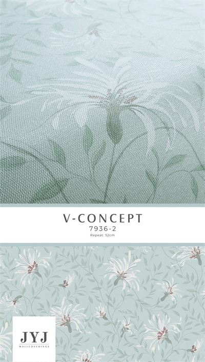 Giấy dán tường hoa lá nền xanh 7936-2