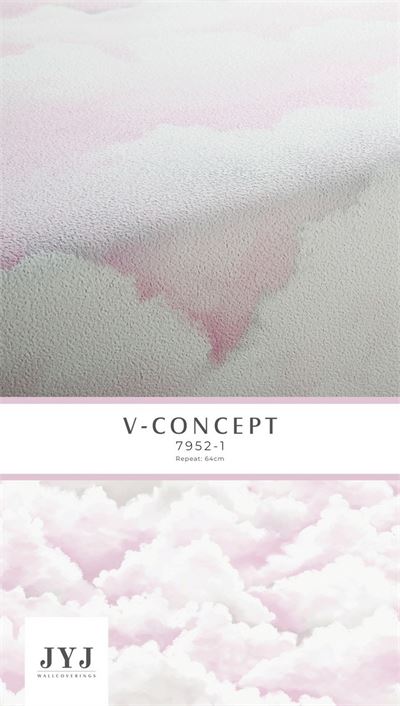 Giấy dán tường phòng trẻ em hình mây trời màu hồng Vcconcept 7952-1