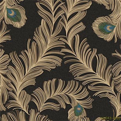 Giấy dán tường lông công nền đen 6043-3