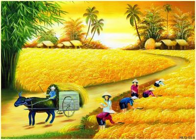 Phong cảnh làng quê - sơn dầu MLQ-014