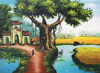 Phong cảnh làng quê - sơn dầu MLQ-122