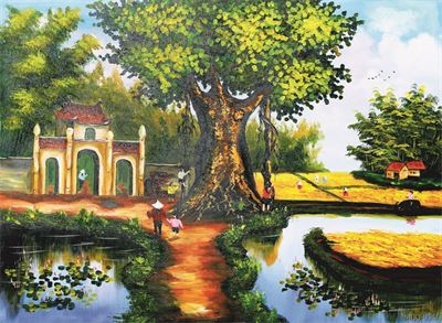 Phong cảnh làng quê - sơn dầu MLQ-123