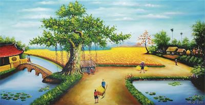Phong cảnh làng quê - sơn dầu MLQ-120