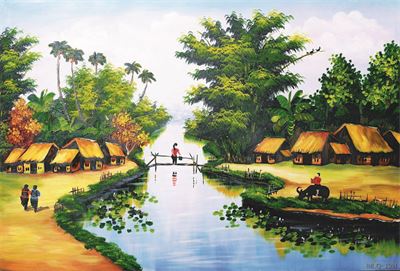 Phong cảnh làng quê - sơn dầu MLQ-124