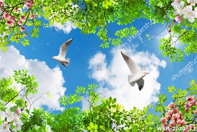 Dán trần trời xanh và hoa WSH-2020_12