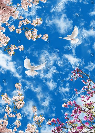 Dán trần trời xanh và hoa WSH-2020_18