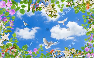 Dán trần trời xanh và hoa WSH-2020_49