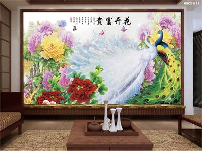 Tranh hoa mẫu đơn và công MHC2-011