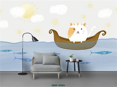 Tranh mèo con chèo thuyền