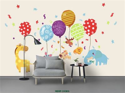 tranh động vật rừng và bóng bay