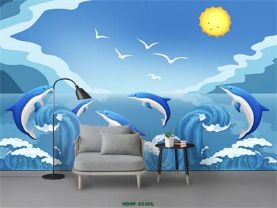 Tranh cá heo và sóng biển