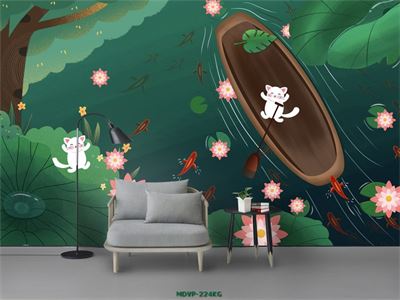 Tranh mèo chèo thuyền