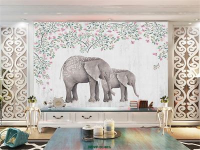 Tranh vẽ đôi voi đáng yêu cho phòng bé MDVP-014KG