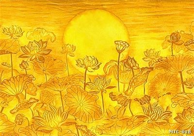 Tranh in trúc chỉ phòng thờ hoa sen MTC-018