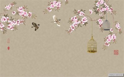 Cành hoa đào và chim én MAV-4019