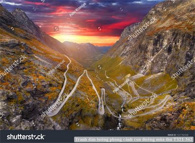 Tranh dán tường phong cảnh hồ thác, cây cối T321-497