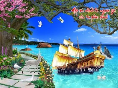 Tranh dán tường phong cảnh hồ thác, cây cối T321-530