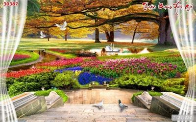 Tranh dán tường phong cảnh lồng khung cửa sổ T321-424
