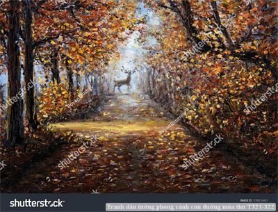 Tranh dán tường phong cảnh con đường mùa thu T321-322