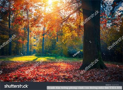 Tranh dán tường phong cảnh con đường mùa thu T321-354