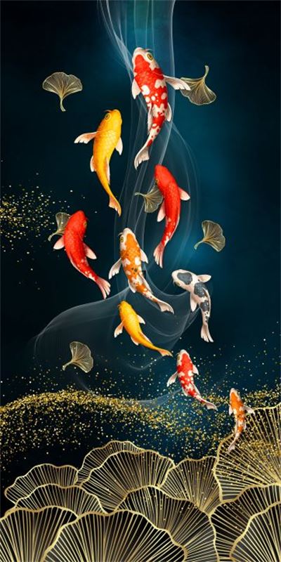 Tranh dán tường cá chép hoa sen