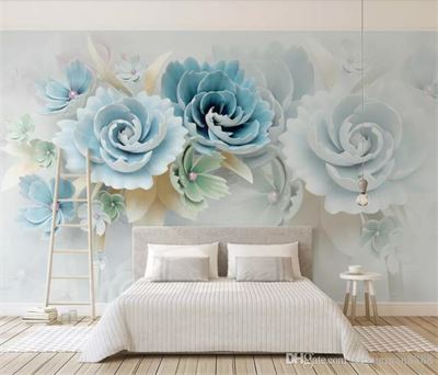 Tranh dán tường hoa 3d màu xanh ngọc
