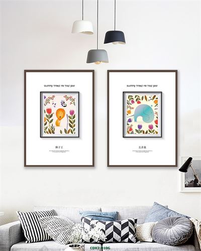 Hổ và voi - tranh vẽ động vật dễ thương CDV2-010G