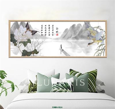 Hoa mẫu đơn và núi rừng - tranh vẽ CHBN-014