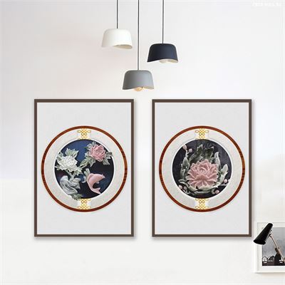 Hoa mẫu đơn và cá chép 3D CHC2-006-KG