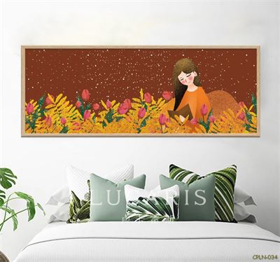 Tranh thiếu nữ bên vườn hoa CPLN-034